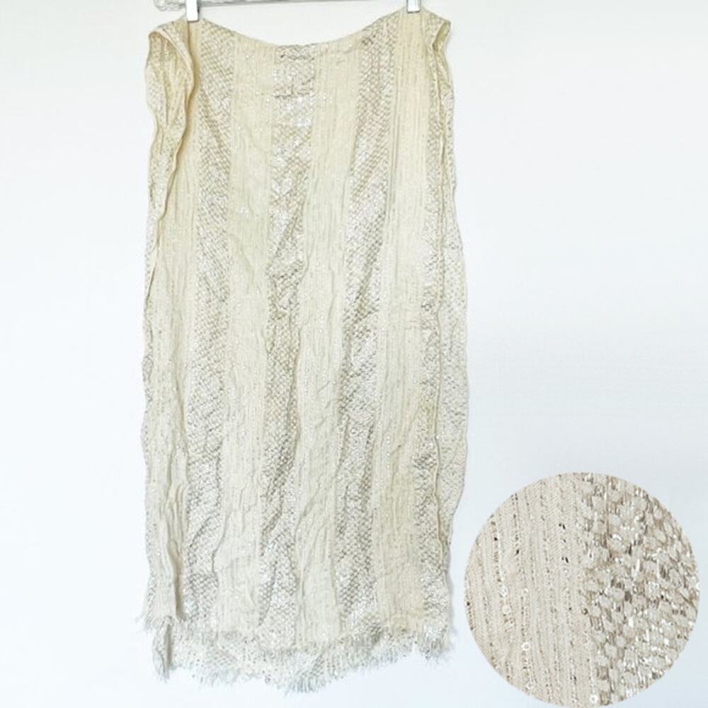 Cejon Silver Sequin Metallic Striped Woven Ivory Scarf Shawl Wrap Womens NWOT